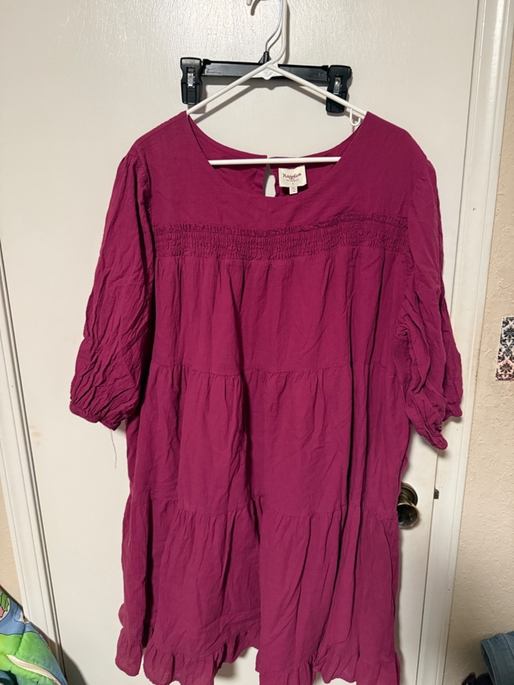 Hayden Los Angeles Deep Magenta Tiered Smocked Midi Dress with pockets